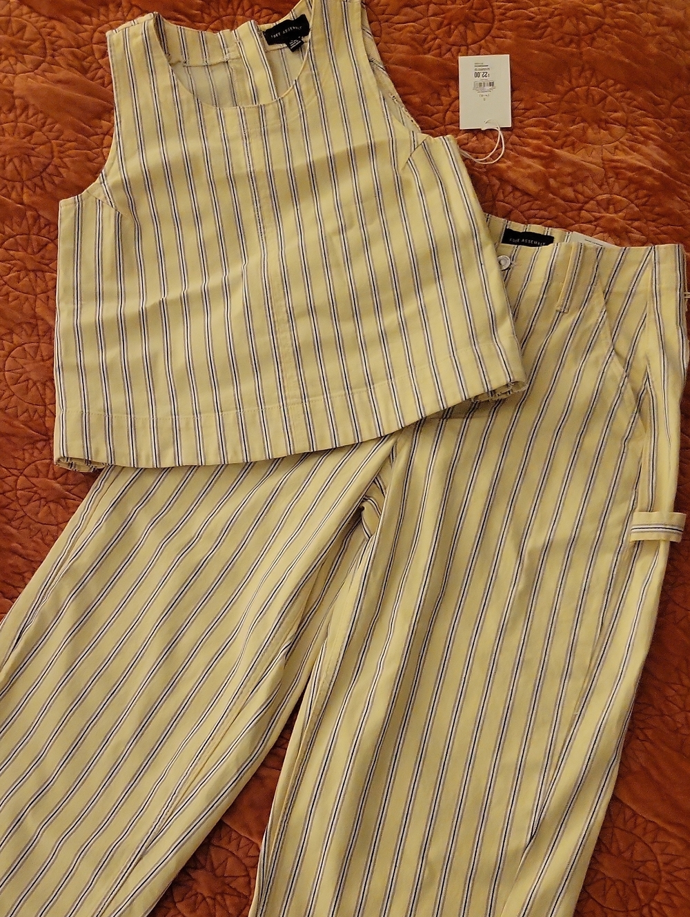 Free Assembly Yellow Stripe Sleeveless Top & Pants Set